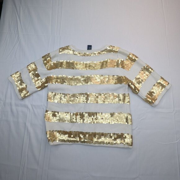 Boston Proper Sequin Striped Sweater Golden Size Medium - Picture 3 of 9